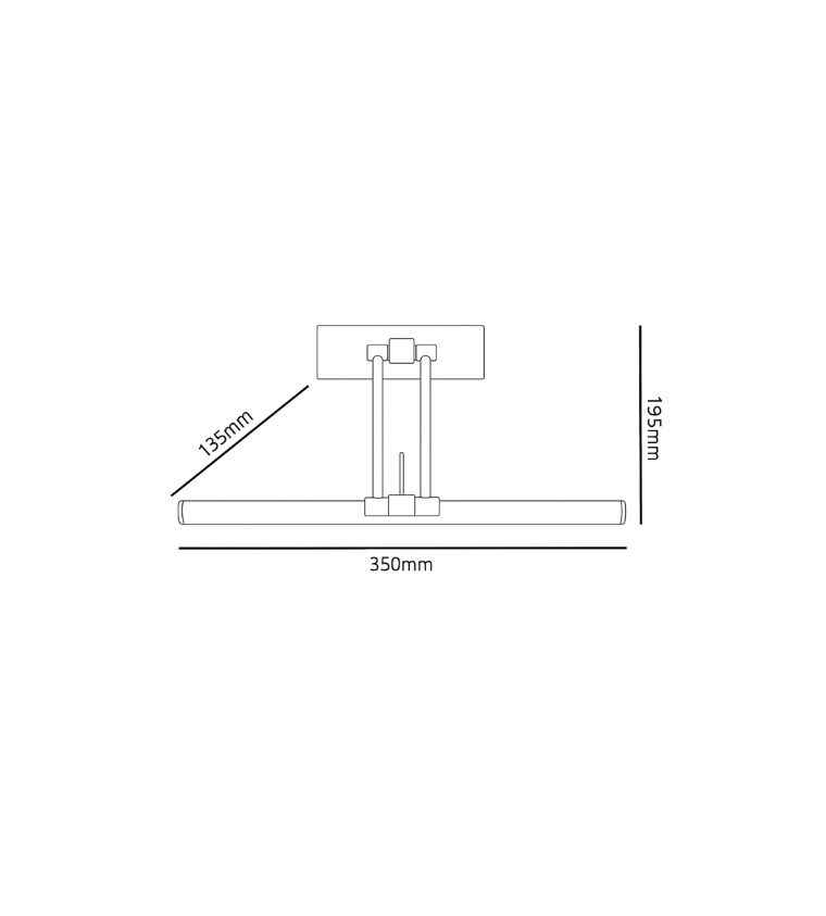 Technical drawing of a light fixture with dimensions labeled