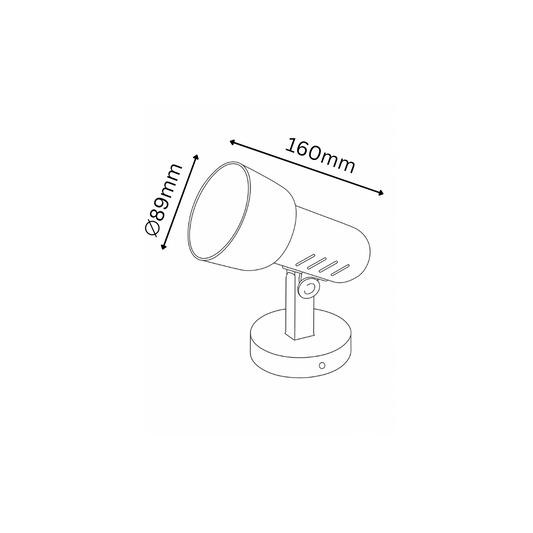Line drawing of a lamp with dimensions labeled on a white background