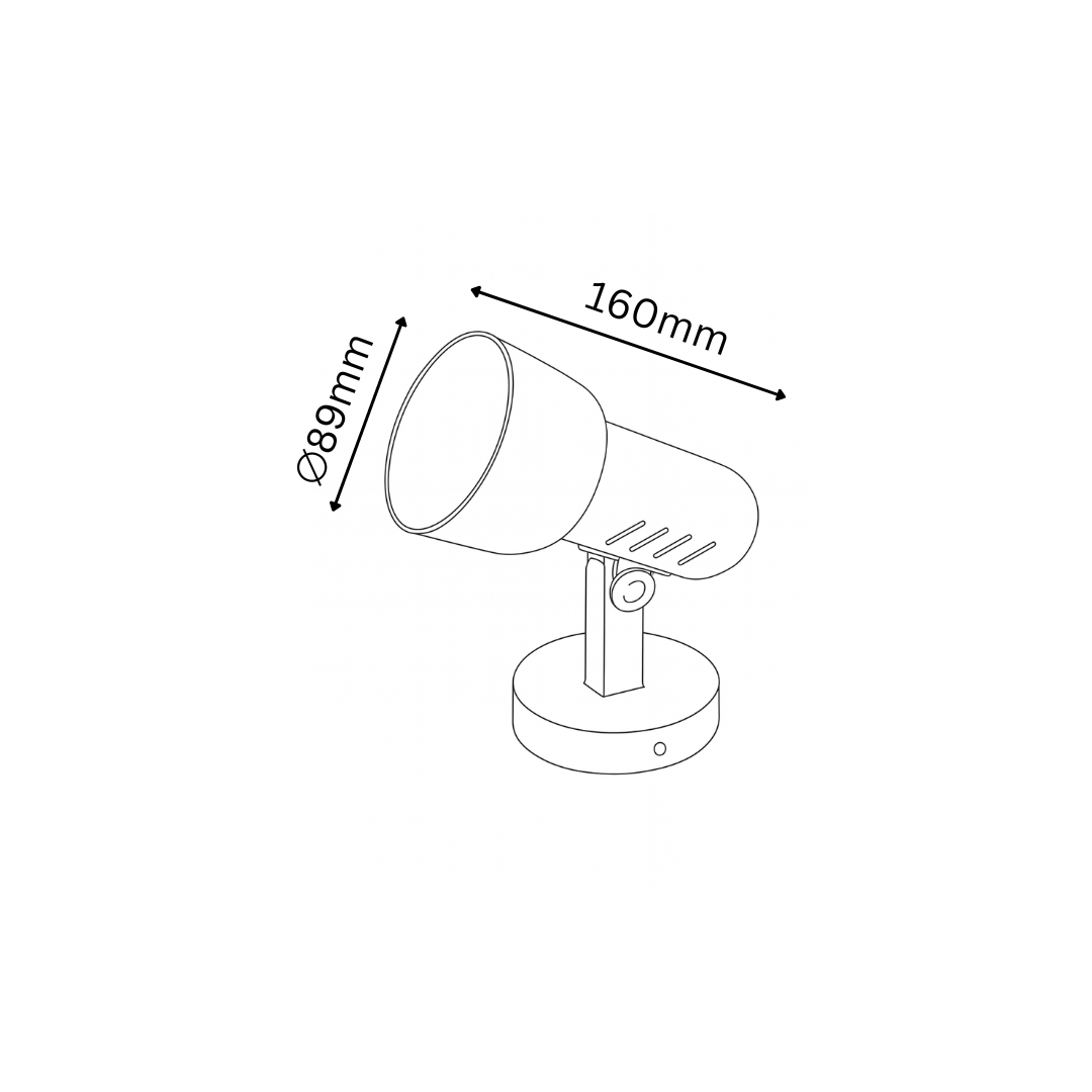 Line drawing of a lamp with dimensions labeled on a white background
