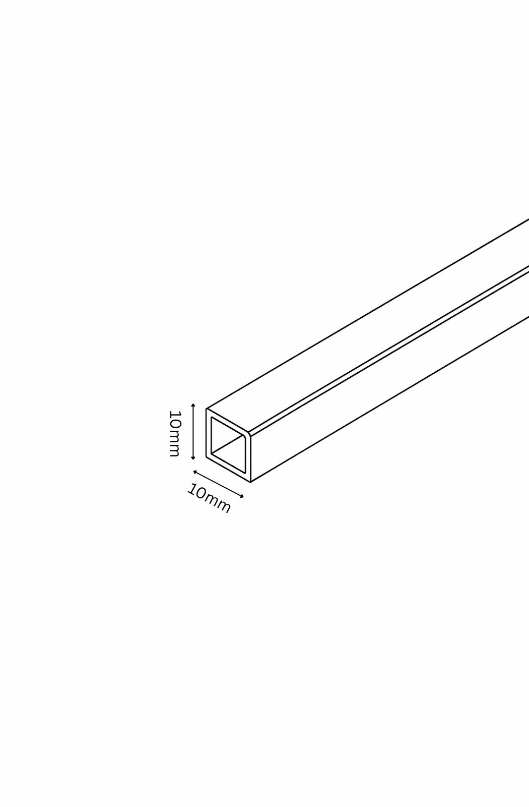 Line drawing of a rectangular metal bar with dimensions on a white background