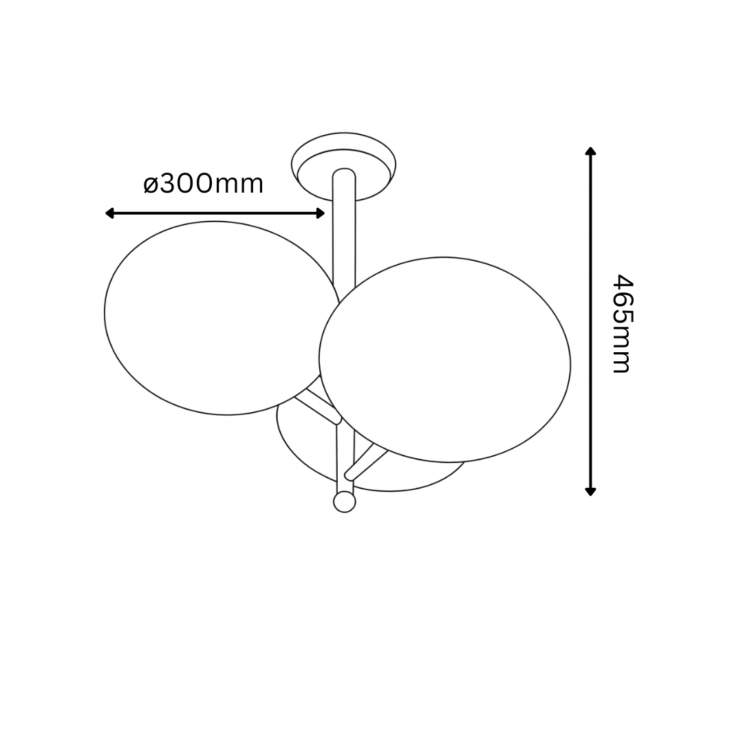 Line drawing of a ceiling light fixture with dimensions labeled