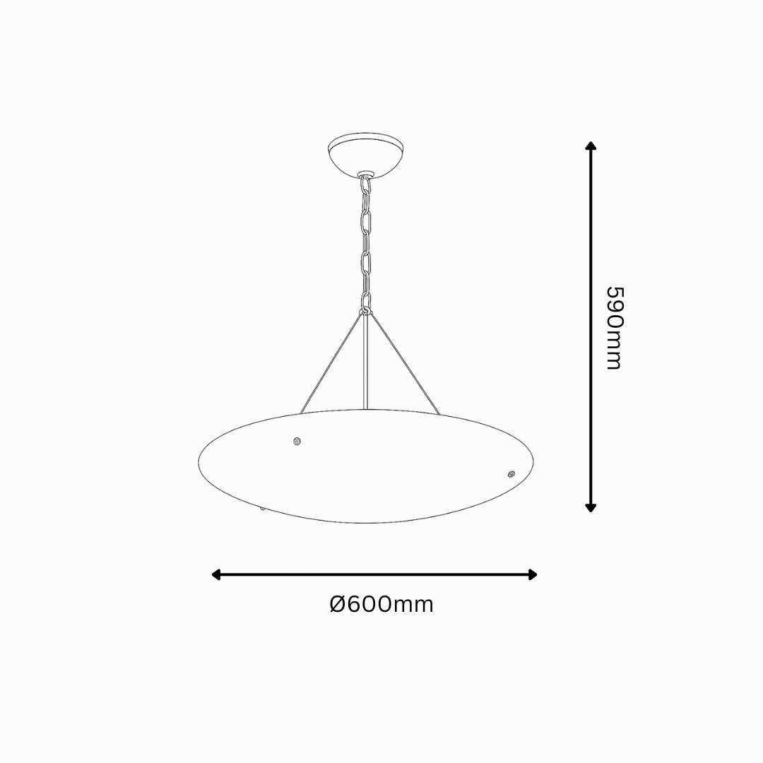 Measurement diagram of a pendant light with dimensions labeled