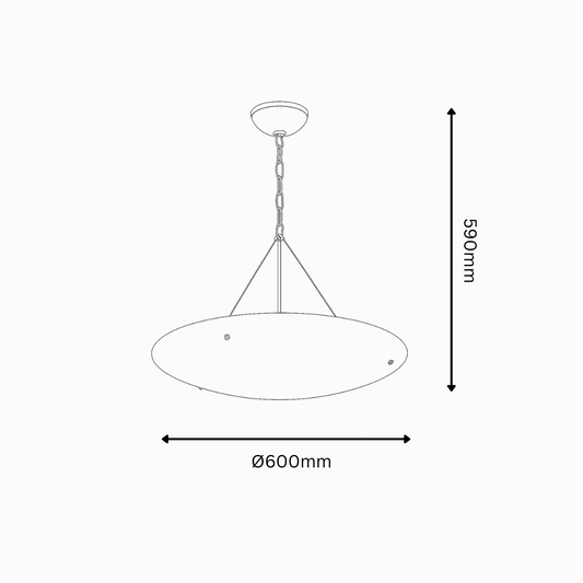 Measurement diagram of a pendant light with dimensions labeled