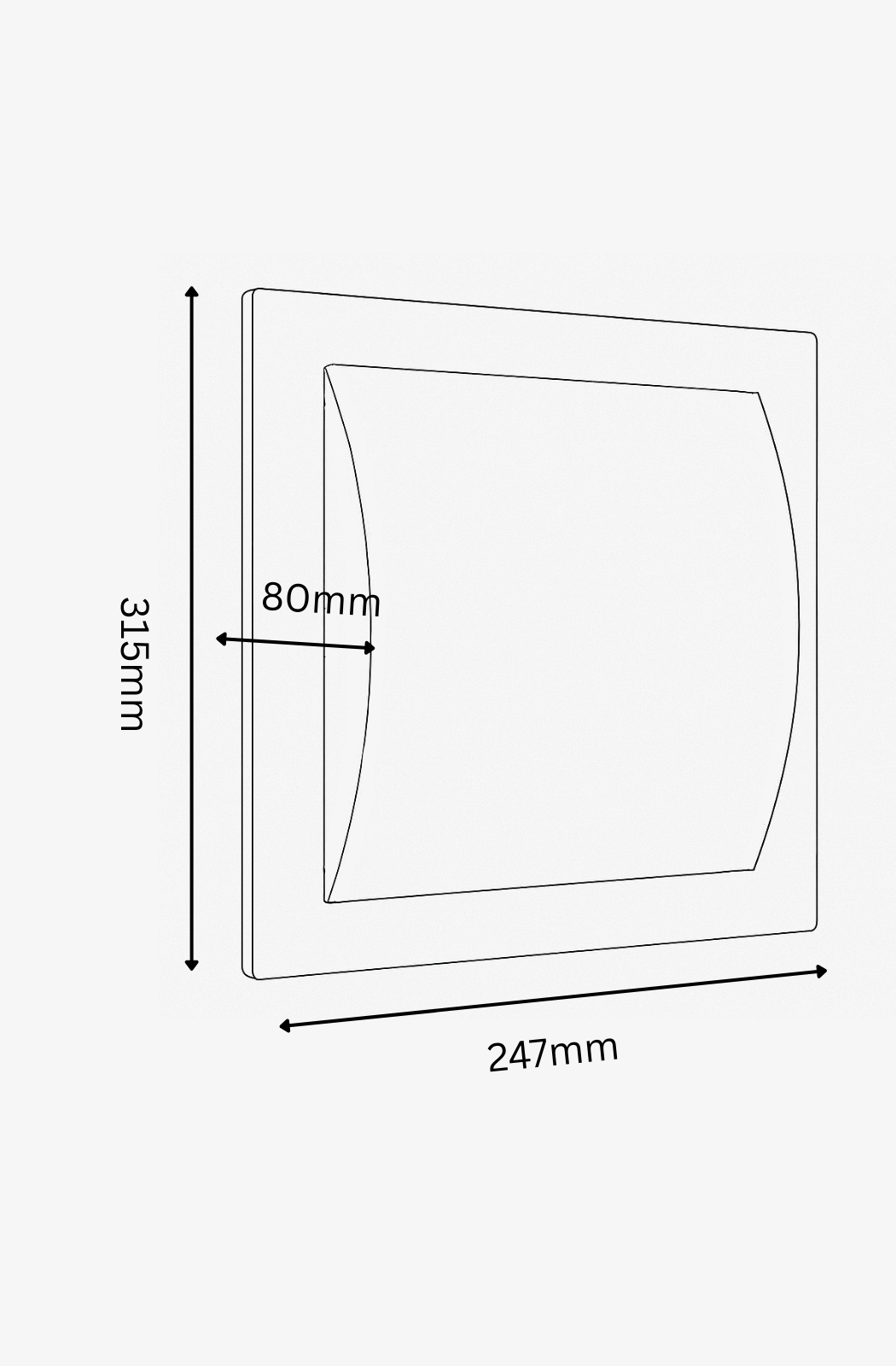 Technical drawing of a rectangular component with dimensions labeled