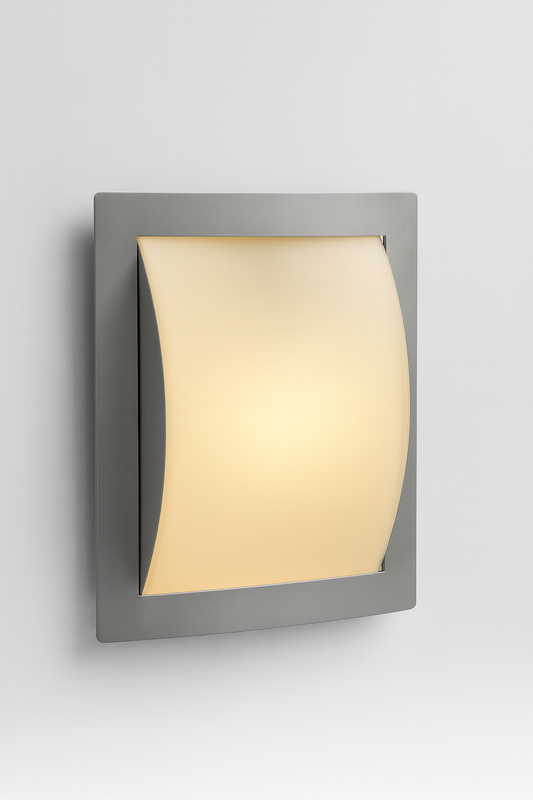 Wall-mounted light fixture with curved glass panel with E27 base lamp