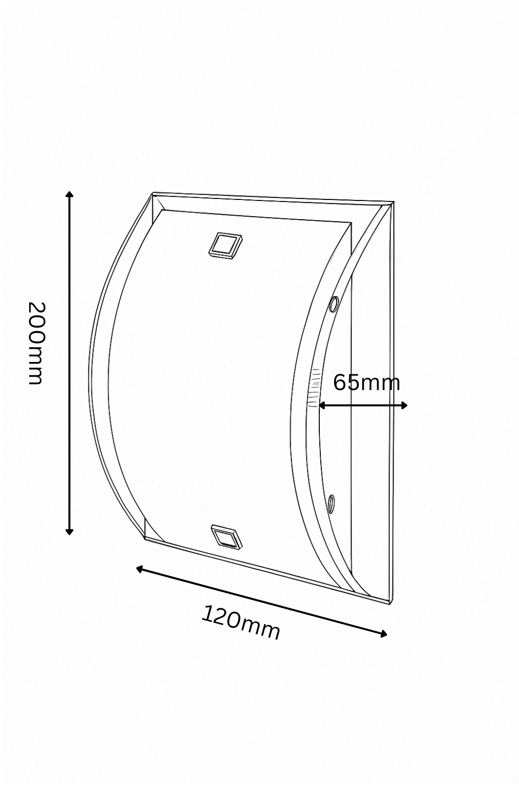 Technical drawing of a shower enclosure with dimensions labeled