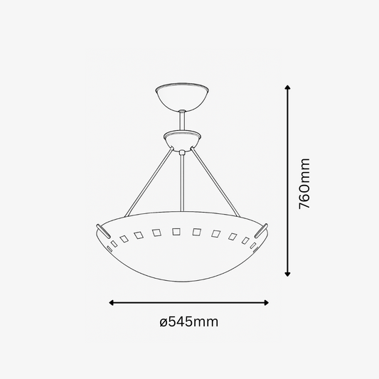 Line drawing of a pendant light with dimensions indicated