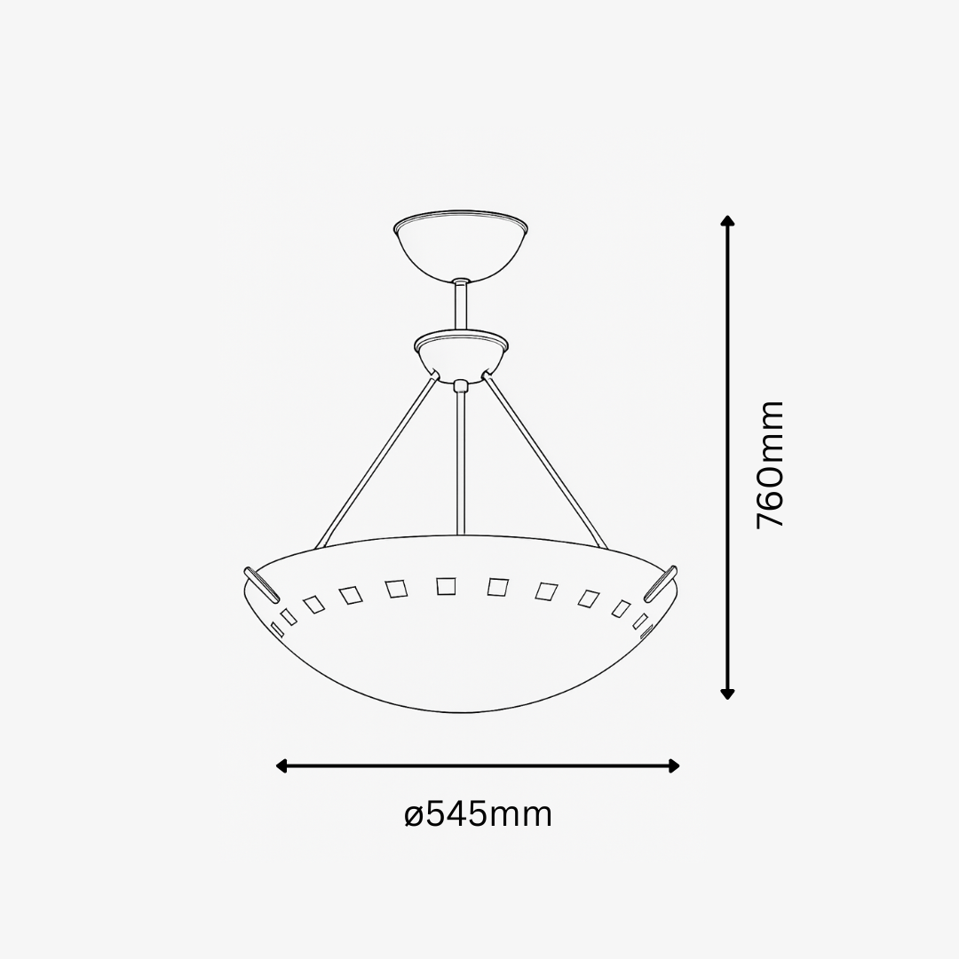 Line drawing of a pendant light with dimensions indicated