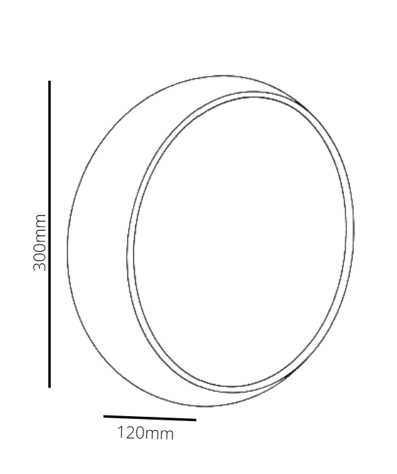 Measurement diagram of an oval object with dimensions labeled