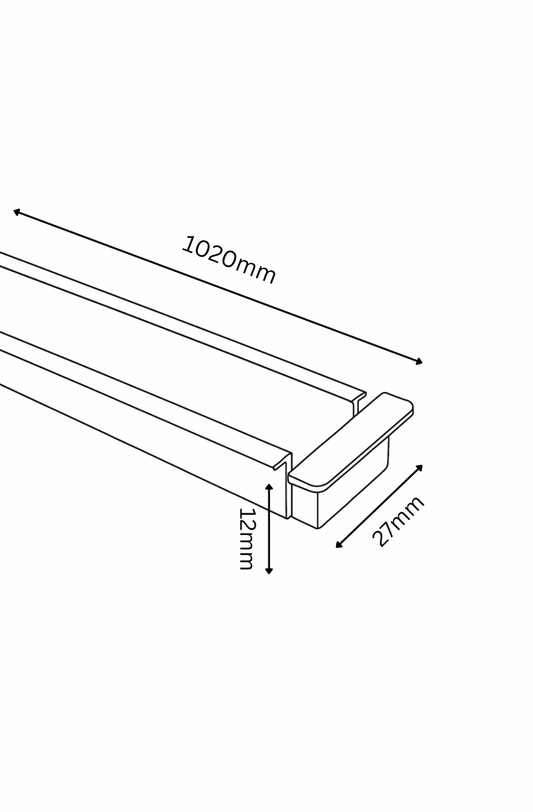 Measurement diagram of a rectangular object with dimensions labeled.