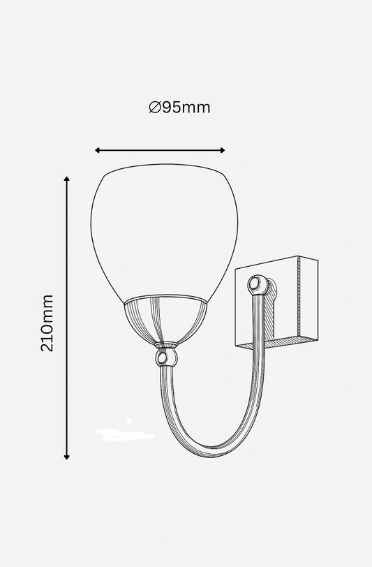 Wall-mounted light fixture with dimensions indicated on a white background