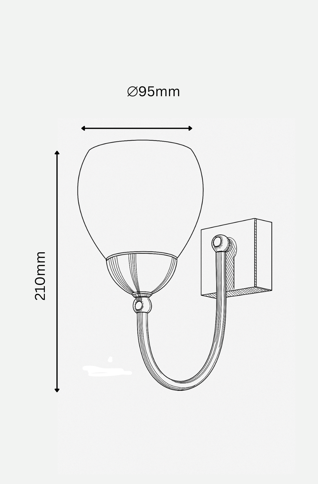 Wall-mounted light fixture with dimensions indicated on a white background