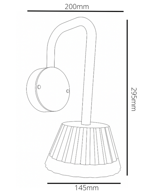 Line drawing of a wall-mounted light fixture with dimensions labeled.