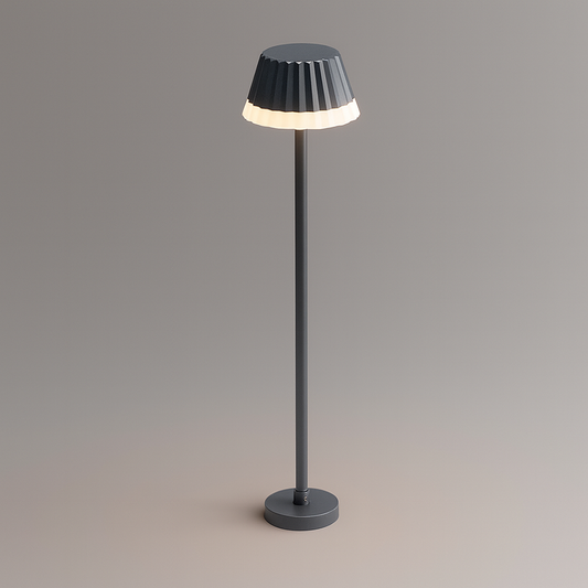 Black outdoor floor lamp with a ribbed shade  with COB/SMD base lamp