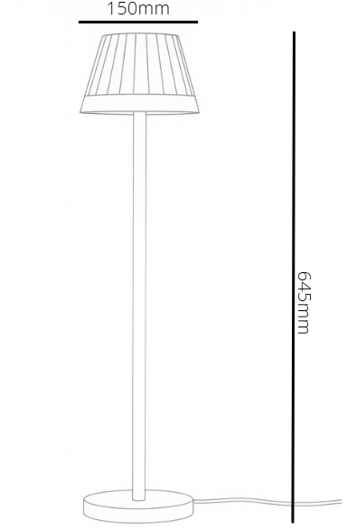 Line drawing of a floor lamp with dimensions labeled