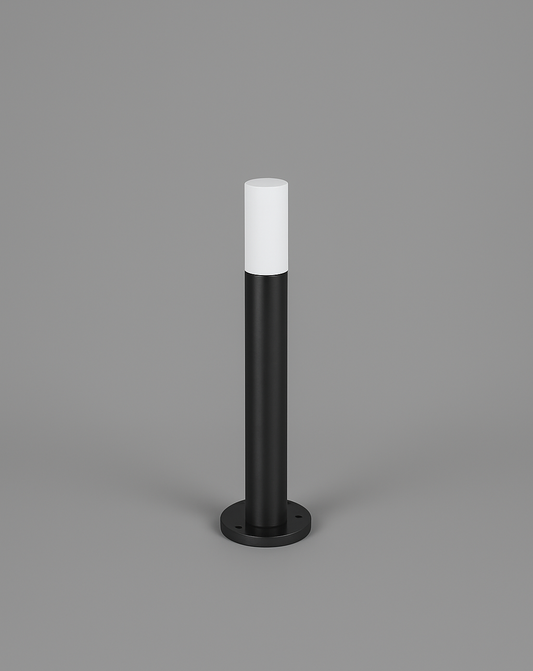Black bollard light with white top on with E27 base lamp