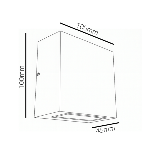 Line drawing of a rectangular object with dimensions labeled