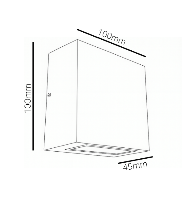 Line drawing of a rectangular object with dimensions labeled