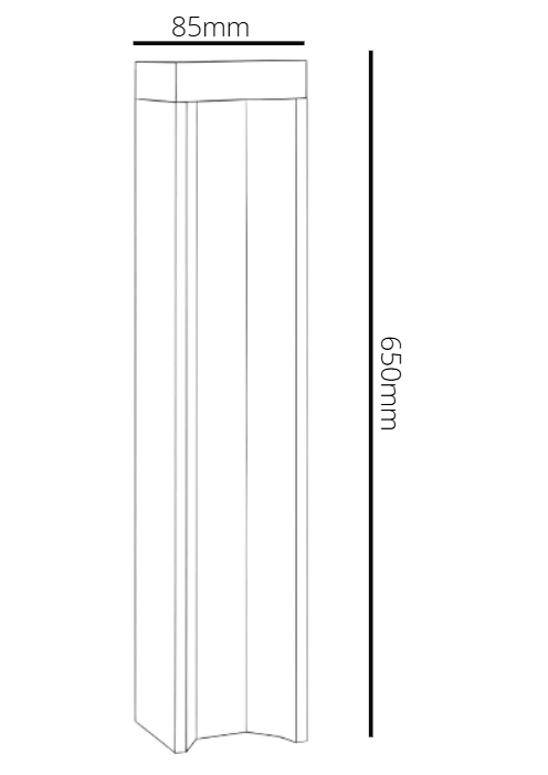 Measurement chart showing dimensions of a vertical object with measurements in millimeters.