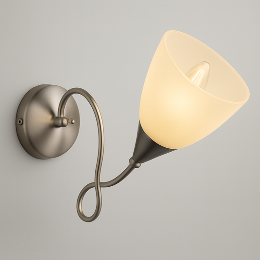 Wall-mounted lamp with a cone-shaped glass shade and E27 base lamp