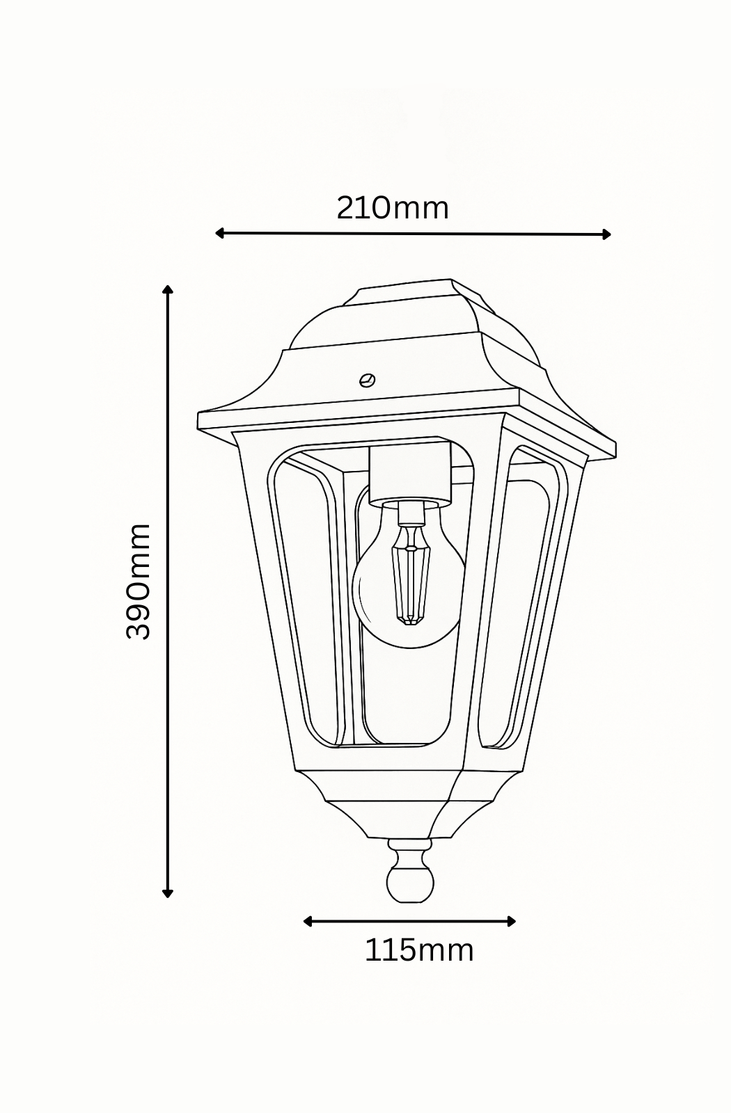 Line drawing of a wall-mounted outdoor light fixture with dimensions.