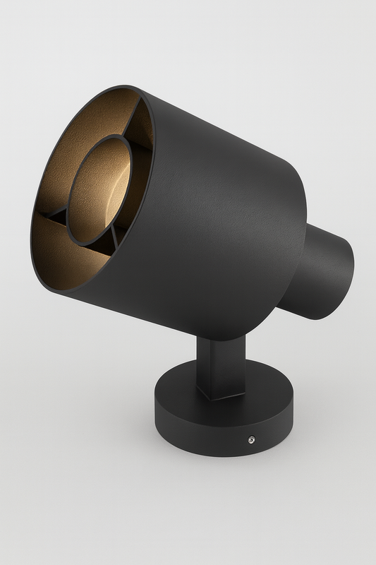 Black wall bracket light fixture with PAR38 base lamp