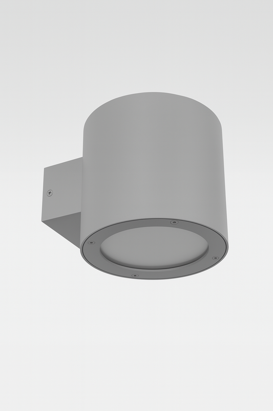 Gray cylindrical wall light fixture with E27 Base lamp