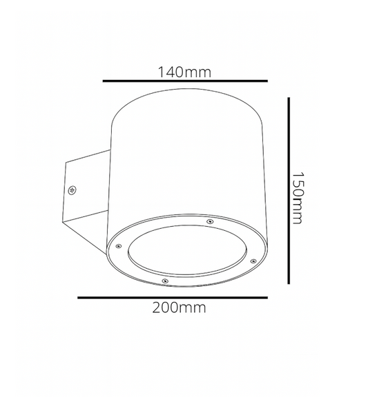 Technical drawing of a cylindrical object with dimensions labeled