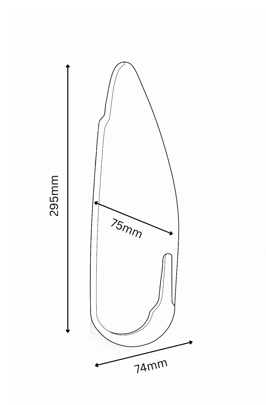 Measurement diagram of a blade with dimensions labeled