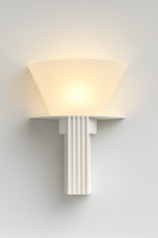 Wall-mounted light fixture with a white base and beige lampshade with E27 base lamp