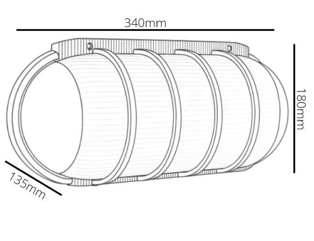 Technical drawing of a cylindrical object with dimensions labeled