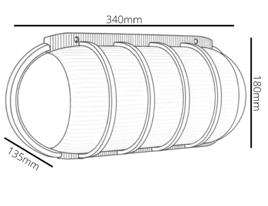 Technical drawing of a cylindrical object with dimensions labeled