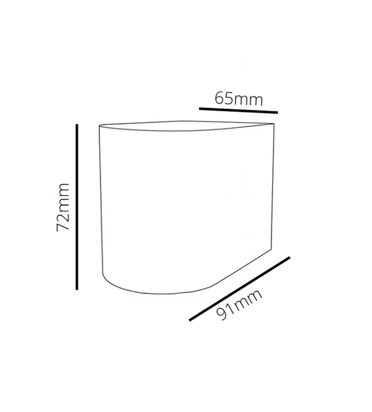 Measurement diagram of a rectangular object with dimensions labeled.