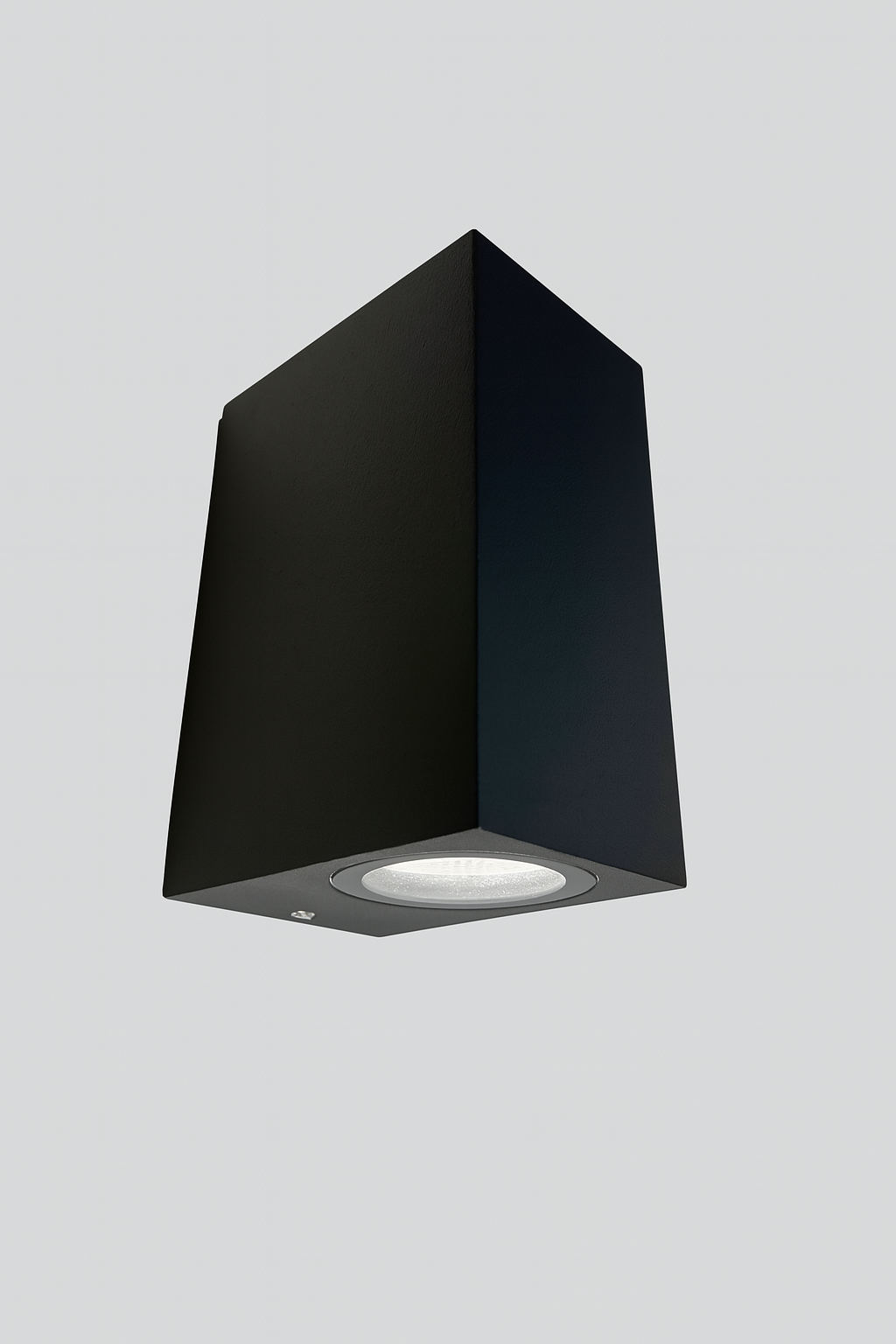 Black square wall light fixture with GU10 base lamp