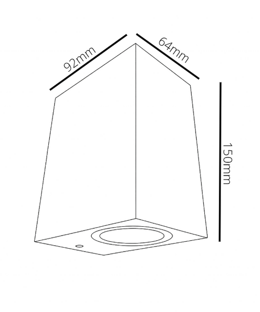 Line drawing of a geometric shape with dimensions labeled