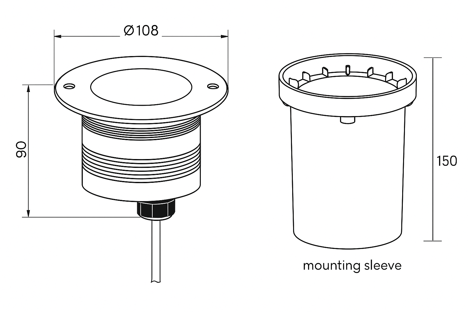 Technical drawing of a cylindrical component with dimensions labeled
