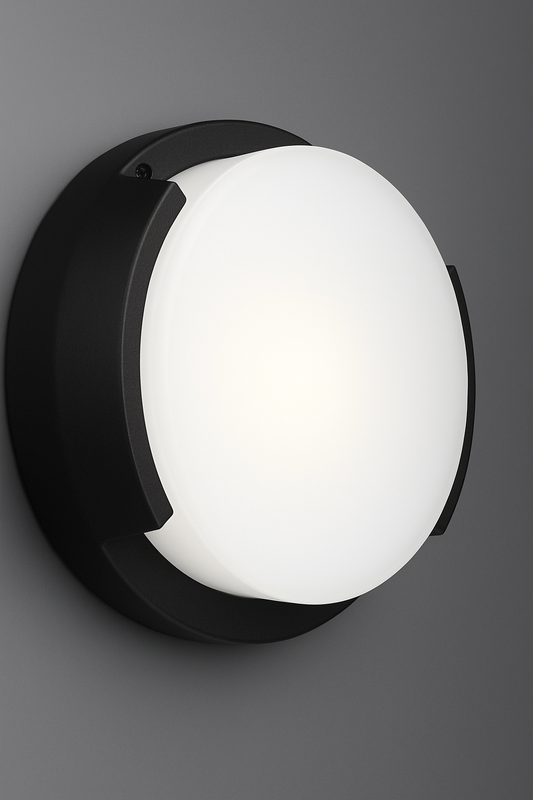 Wall-mounted light fixture with a black frame and white glass with E27 base lamp
