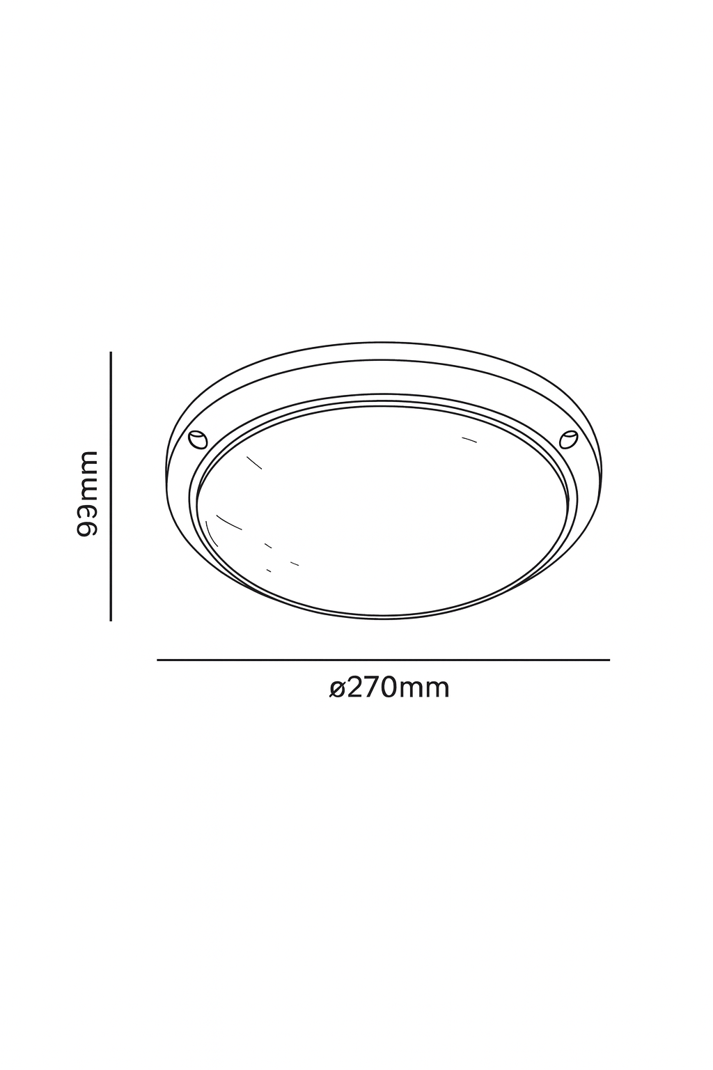 Technical drawing of round mounted downlight fixture