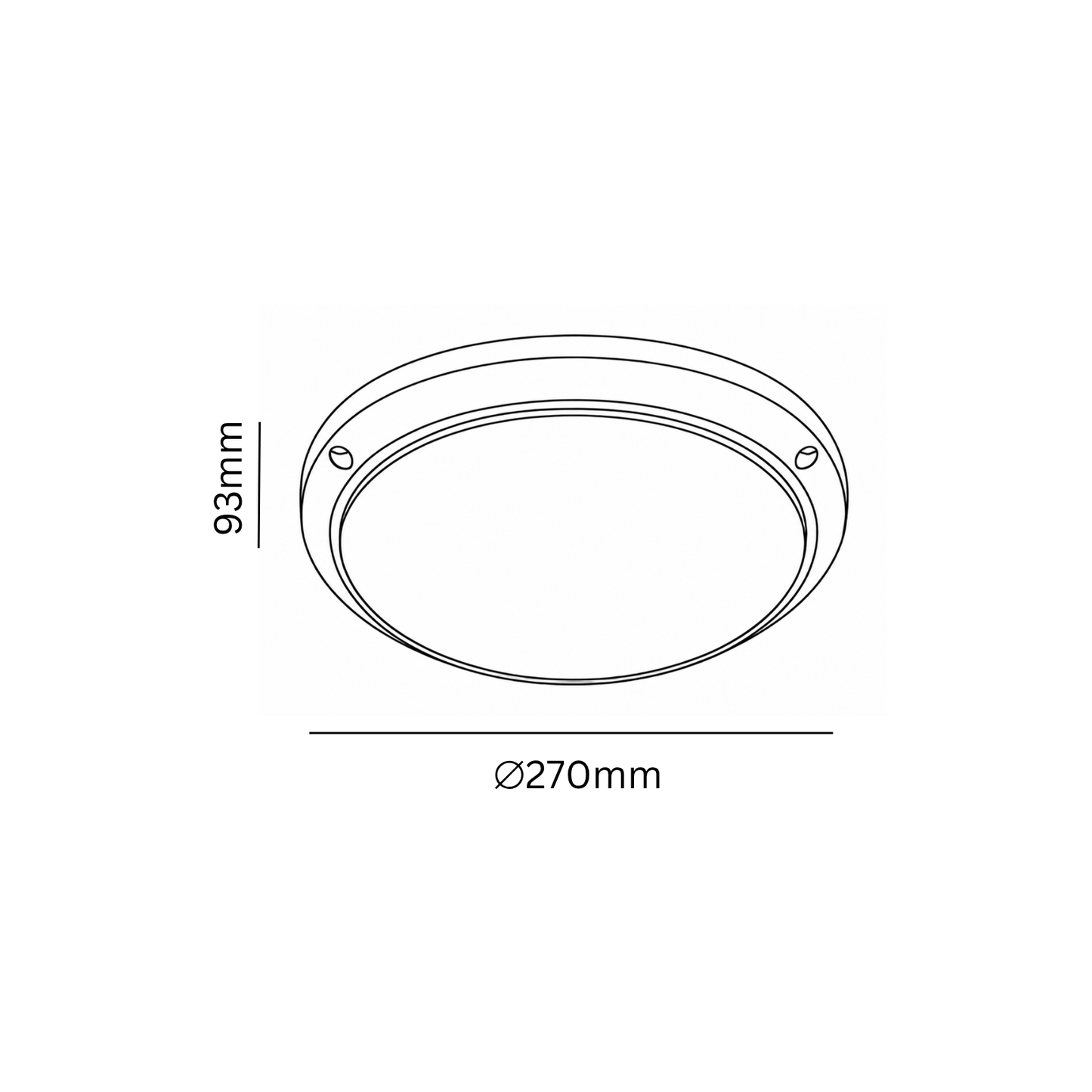 Measurement diagram of a circular object with dimensions 93mm and 270mm on a white background.