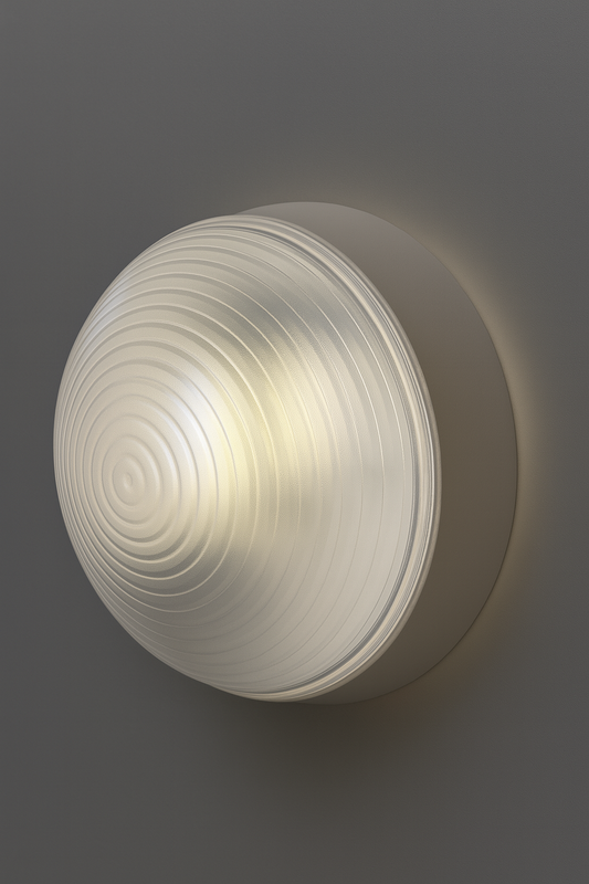 Spherical wall light fixture with concentric circular design with E27 base lamp