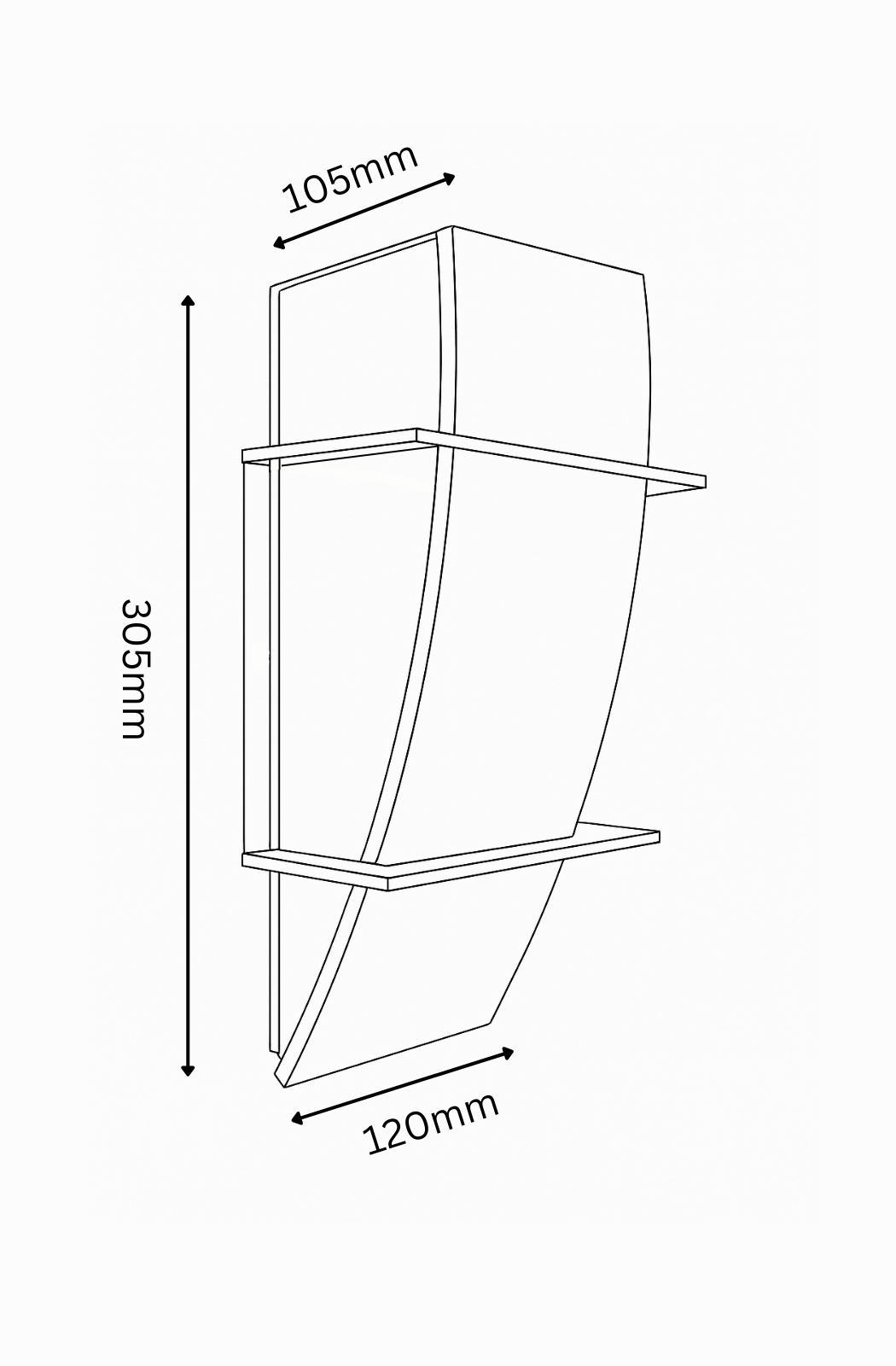 Line drawing of a rectangular object with dimensions labeled