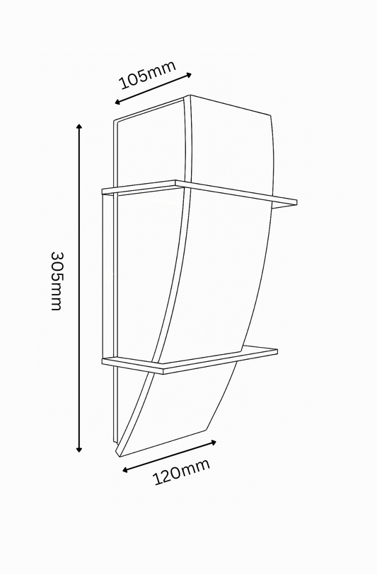 Line drawing of a rectangular object with dimensions labeled