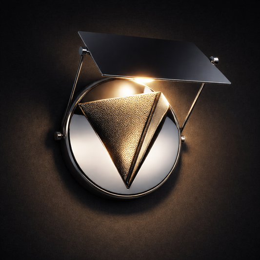 Modern wall sconce with geometric design on a dark background