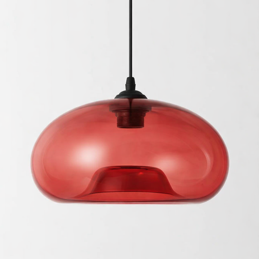 Red turquoise pendant light with E27 base lamp and glass body
