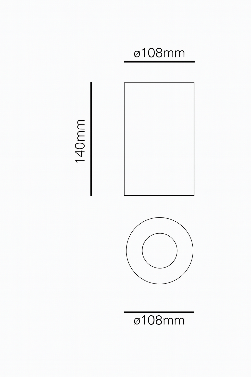Technical drawing with dimensions of a circular component and rectangular frame on a white background