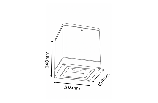 Line drawing of a rectangular box with dimensions labeled