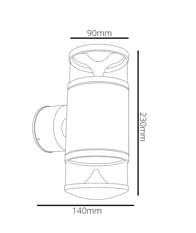 Line drawing of a cylindrical object with dimensions labeled