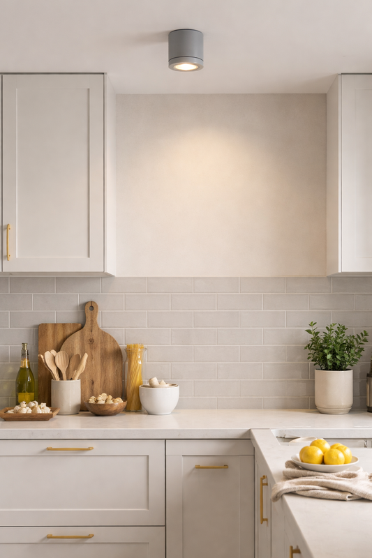Mounted downlight fixture in a modern kitchen