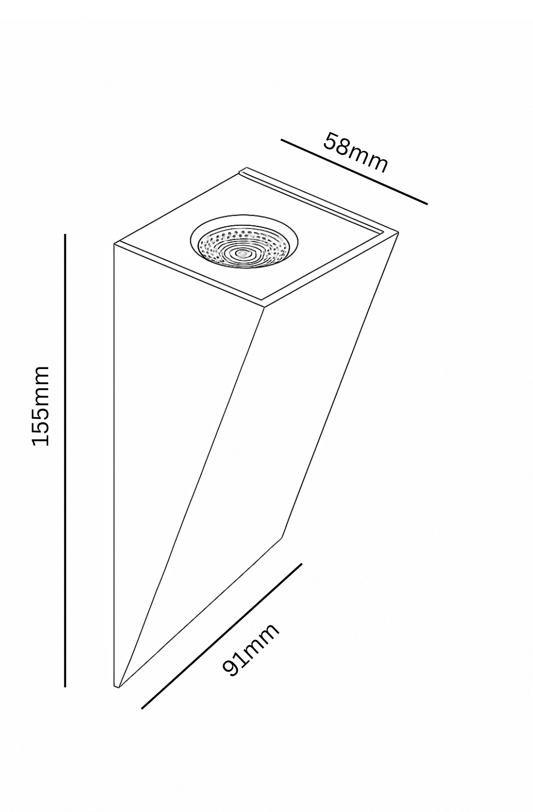 Technical drawing of a rectangular object with dimensions labeled