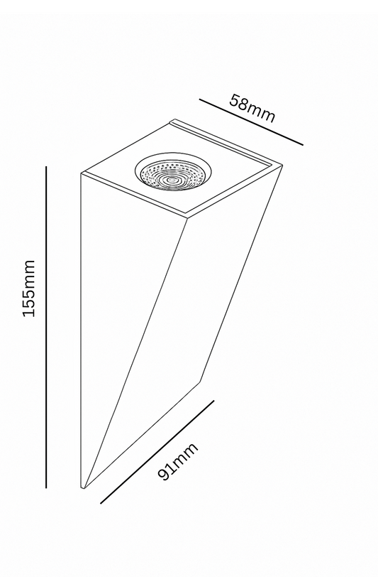 Technical drawing of a rectangular object with dimensions labeled